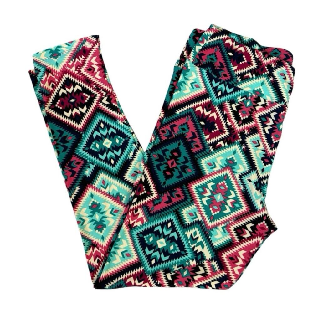 Lularoe Women's Plus Size Tall Curvy XL Multi Colored Geometric Print Leggings